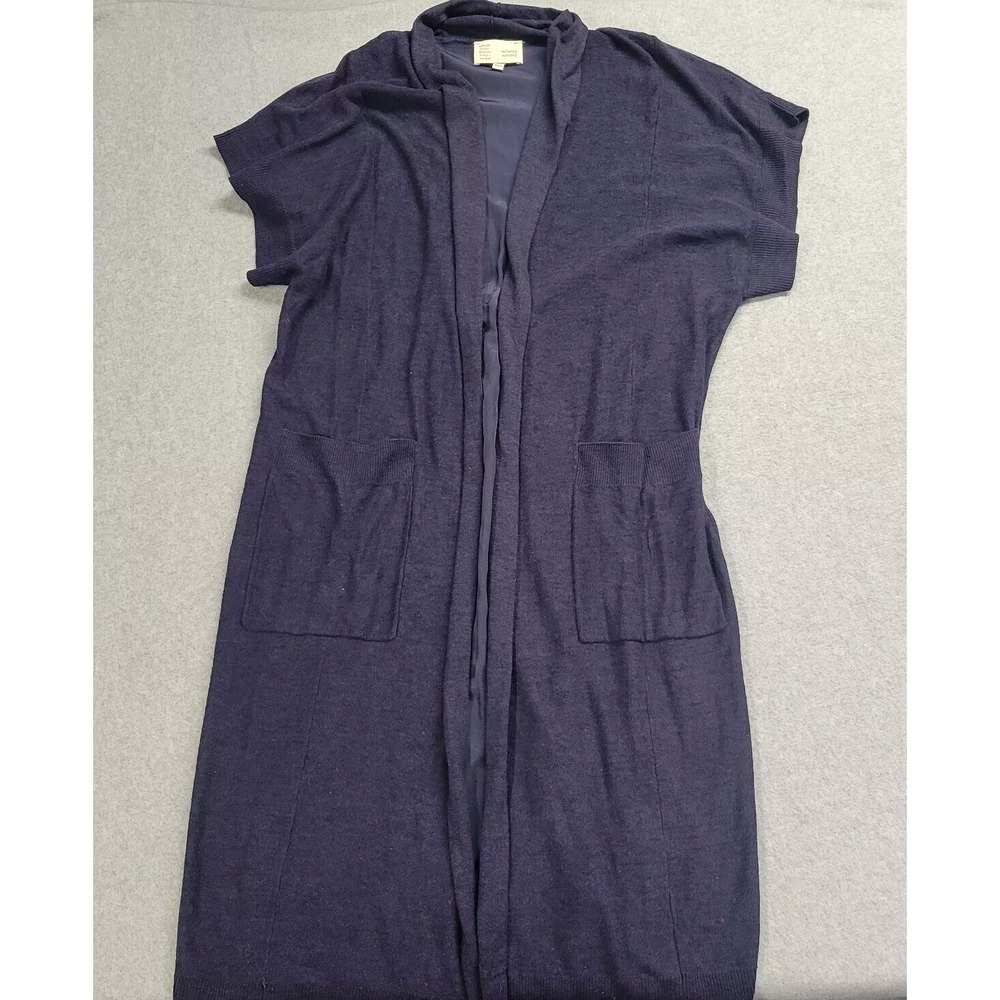 Saturday Sunday Anthropologie Navy Blue Linen Blend Longline Cardigan Vest O/S